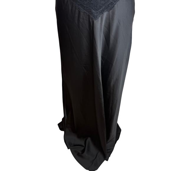 Black Satin Lace Slip Maxi Dress Spaghetti Strap Lingerie Style- Size Large - Picture 5 of 7